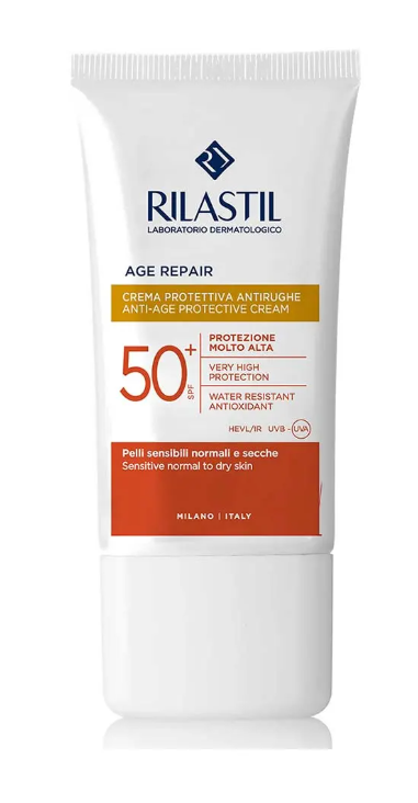 Sun SPF 50+ Age Repair - Rilastil - Emulsione Solare 50 ml - Crema solare viso antiaging per prevenire fotoinvecchiamento, scottature e macchie